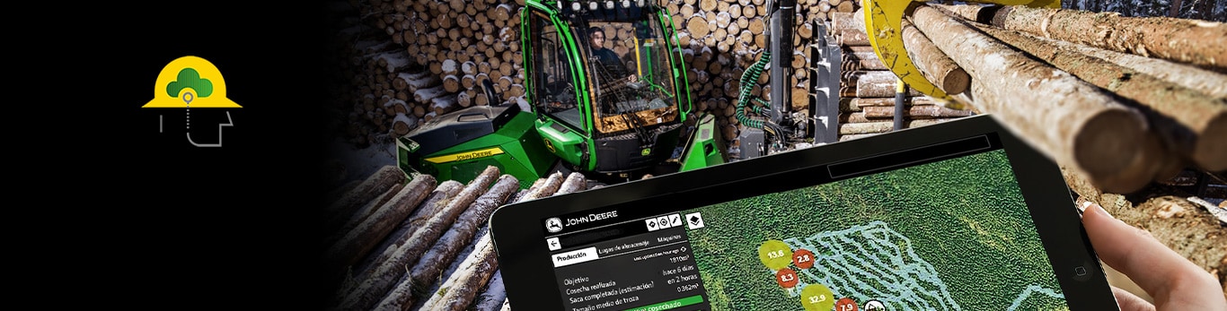 John Deere forest machine and tablet computer
