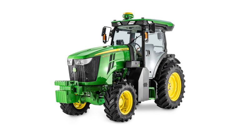 Трактор John Deere 5090EN в зелено и жълто, сниман от предната страна.